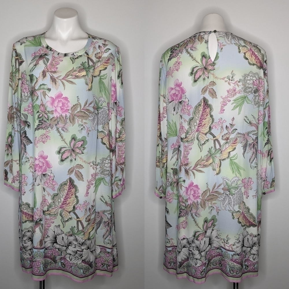 Riani pastel blue pink green floral long sleeve dress 14